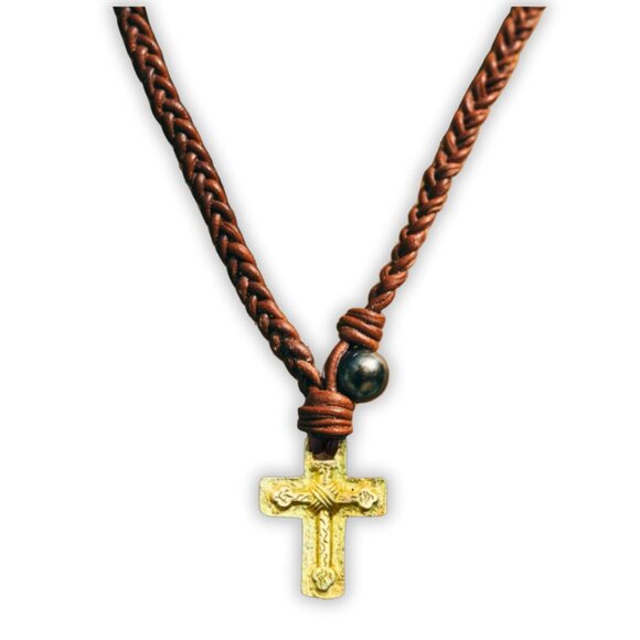 💫 Men Gold Authentic Leather Necklace Pendant Premium Pearl Adjustable Jewelry
